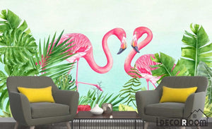 Nordic flamingo plant leaves  wallpaper wall murals IDCWP-HL-000515