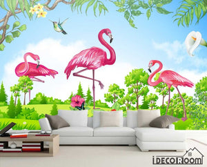 green scenery flamingo  wallpaper wall murals IDCWP-HL-000520