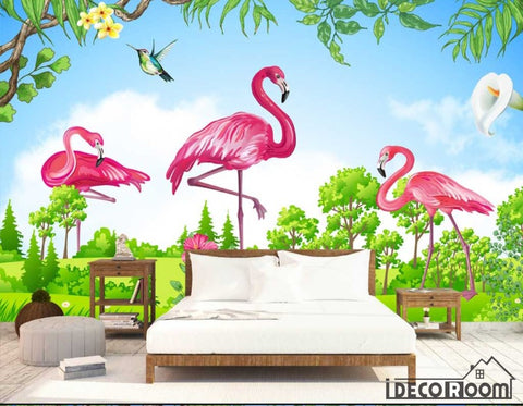 Image of green scenery flamingo  wallpaper wall murals IDCWP-HL-000520