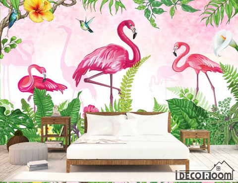 Image of green scenery flamingo wallpaper wall murals IDCWP-HL-000521