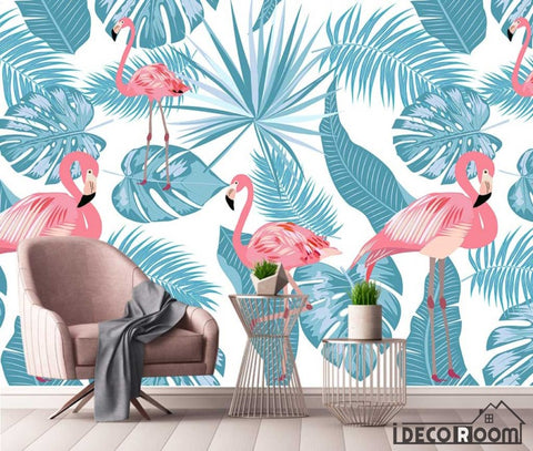 Image of Nordic minimalist  flamingo tropical plant wallpaper wall murals IDCWP-HL-000526