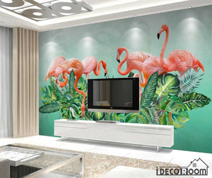 Nordic minimalist tropical plant flamingo sofa wallpaper wall murals IDCWP-HL-000563