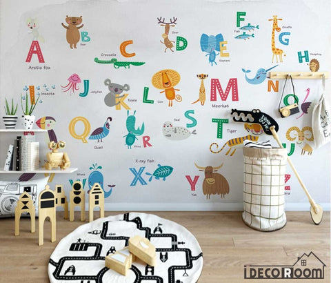 Nordic Cartoon Animal 26 Letter Theme wallpaper wall murals IDCWP-HL-0 ...