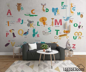 Nordic Cartoon Animal 26 Letter Theme wallpaper wall murals IDCWP-HL-000581