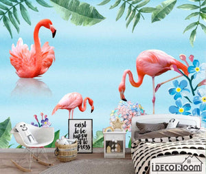 Nordic minimalist tropical leaves flamingo wallpaper wall murals IDCWP-HL-000585