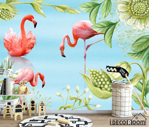 Nordic minimalist  tropical leave flamingo wallpaper wall murals IDCWP-HL-000587