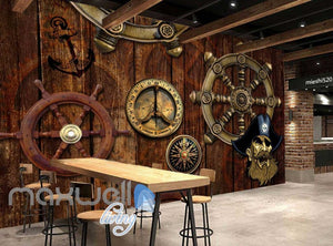 Pirate Ship Wheel Compass Travel Wood Art Wall Murals Wallpaper Decals Prints Decor IDCWP-JB-000030