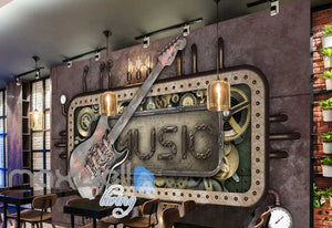 Steam Punk Music Guitar Mural Metal Art Wall Murals Wallpaper Decals Prints Decor IDCWP-JB-000040