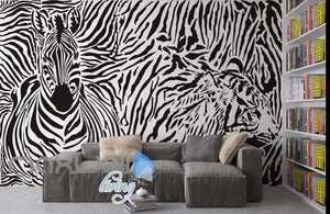 Optical Illusion Black White Tiger Zebra Art Art Wall Murals Wallpaper Decals Prints Decor IDCWP-JB-000068