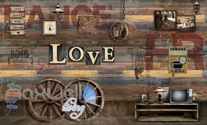 Wood Wheel Lertter Love Collection Art Wall Murals Wallpaper Decals Prints Decor IDCWP-JB-000140