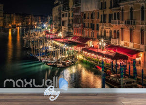 Venice Boats River Lights Photo Art Wall Murals Wallpaper Decals Prints Decor IDCWP-JB-000144