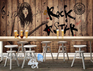 Lady Rock Star Painting Wood Wall Art Wall Murals Wallpaper Decals Prints Decor IDCWP-JB-000156