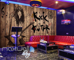 Lady Rock Star Painting Wood Wall Art Wall Murals Wallpaper Decals Prints Decor IDCWP-JB-000156