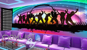 Silhouette Of People Dancing On A Colourful Rainbow Art Wall Murals Wallpaper Decals Prints Decor IDCWP-JB-000218