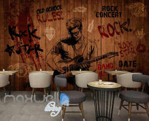 Rock Star Red Wooden Wall  Art Wall Murals Wallpaper Decals Prints Decor IDCWP-JB-000230