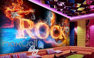 Drum Guitar Flames Skeleton Rock Music Performance Art Wall Murals Wallpaper Decals Prints Decor IDCWP-JB-000251