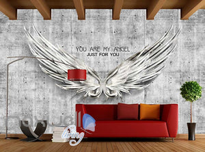 Metal Wings Over Cement Wall With Quote Art Wall Murals Wallpaper Decals Prints Decor IDCWP-JB-000256