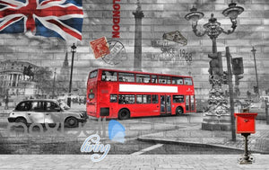 London Poster With Red Bus And Flag Art Wall Murals Wallpaper Decals Prints Decor IDCWP-JB-000281