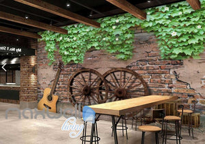 Graphic Art Design Of Old Wall With Guitar And Wooden Wheels Art Wall Murals Wallpaper Decals Prints Decor IDCWP-JB-000282