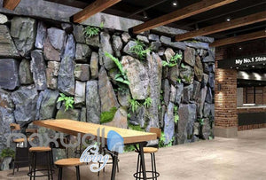 Natural Stone Wall With Plants Wallpaper Art Wall Murals Wallpaper Decals Prints Decor IDCWP-JB-000332