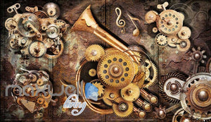 Grunge Poster With Gears And Old Trumpet Art Wall Murals Wallpaper Decals Prints Decor IDCWP-JB-000350