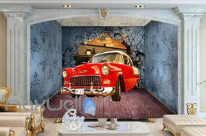 3D Old Car Breaking Through Room Wall Art Wall Murals Wallpaper Decals Prints Decor IDCWP-JB-000352