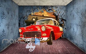 3D Old Car Breaking Through Room Wall Art Wall Murals Wallpaper Decals Prints Decor IDCWP-JB-000352