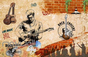 Grunge Sepia Poster Rock Guy Playing Guitar Art Wall Murals Wallpaper Decals Prints Decor IDCWP-JB-000368