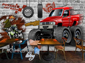 Graphic Design Truck And Motorbike Breaking Through Wall Art Wall Murals Wallpaper Decals Prints Decor IDCWP-JB-000383