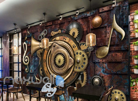 Image of Metal cogs horn gears turning Art Wall Murals Wallpaper Decals Prints D¨¦cor IDCWP-JB-000417