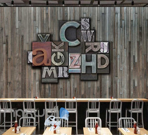 wooden wall with print typography letters Art Wall Murals Wallpaper Decals Prints Decor IDCWP-JB-000449