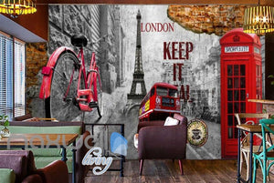 3d graphic design wallpaper with london icons and eiffel tower Art Wall Murals Wallpaper Decals Prints Decor IDCWP-JB-000530