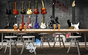 3d wallpaper of hanging electronic guitarls Art Wall Murals Wallpaper Decals Prints Decor IDCWP-JB-000554