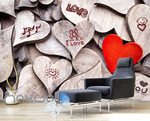 3d wallpaper of wooden hearts with drawings Art Wall Murals Wallpaper Decals Prints Decor IDCWP-JB-000556