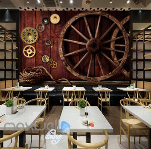 3d wallpaper with gears and wooden wheels on wooden wall Art Wall Murals Wallpaper Decals Prints Decor IDCWP-JB-000575