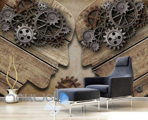 3d graphic design wallpaper with shape of 2 people with gear brains Art Wall Murals Wallpaper Decals Prints Decor IDCWP-JB-000576