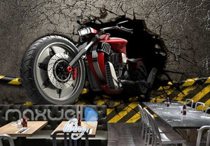 3d wallpaper graphic design red motorbike breaking wall Art Wall Murals Wallpaper Decals Prints Decor IDCWP-JB-000600