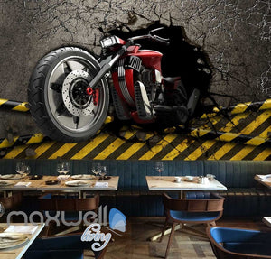 3d wallpaper graphic design red motorbike breaking wall Art Wall Murals Wallpaper Decals Prints Decor IDCWP-JB-000600