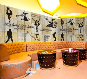 3d graphic wallpaper design of michale jackson silhouette dancing on a wooden wall Art Wall Murals Wallpaper Decals Prints Decor IDCWP-JB-000601