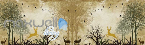 Image of 3d graphic wallpaper design of woods with trees and deers Art Wall Murals Wallpaper Decals Prints Decor IDCWP-JB-000603