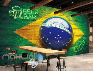 3d wallpaper futball ball with wooden wall brasil flag Art Wall Murals Wallpaper Decals Prints Decor IDCWP-JB-000617