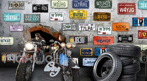 3D Motorbikes Breaking Through Cement Wall With Several Car Licence Plates Art Wall Murals Wallpaper Decals Prints Decor IDCWP-JB-000648