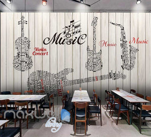 Graphic Design Music Instruments On Wooden Wall Art Wall Murals Wallpaper Decals Prints Decor IDCWP-JB-000714