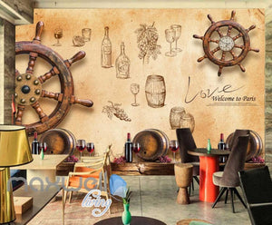 Wooden Boat Wheel On Wall Wine Art Wall Murals Wallpaper Decals Prints Decor IDCWP-JB-000771