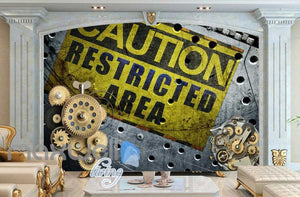 Caution Sign Wall And Gear Art Wall Murals Wallpaper Decals Prints Decor IDCWP-JB-000773