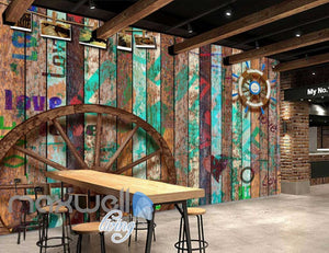 Graphic Desgin Wooden Wall Wooden Wheel Boat Wheel Art Wall Murals Wallpaper Decals Prints Decor IDCWP-JB-000778