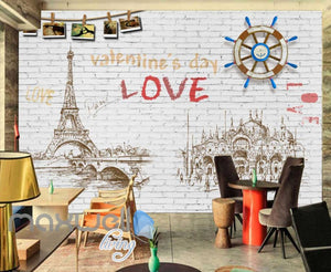 Graphic Design White Wall Eiffel Tower Drawing Wooden Boat Wheel Art Wall Murals Wallpaper Decals Prints Decor IDCWP-JB-000779