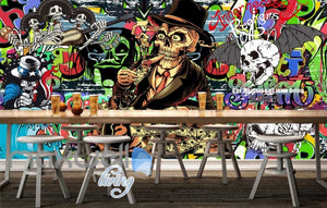 Colourful Graphic Design Cartoon Skulls And Skeletons Art Wall Murals Wallpaper Decals Prints Decor IDCWP-JB-000818