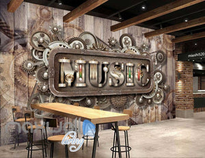 Wooden Wall With Gears And Music Letters Art Wall Murals Wallpaper Decals Prints Decor IDCWP-JB-000831