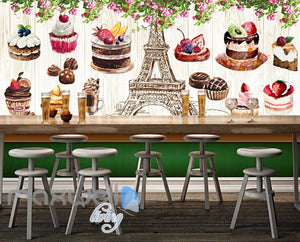 Retro Eiffel Tower And Bakery Art Wall Murals Wallpaper Decals Prints Decor IDCWP-JB-000851